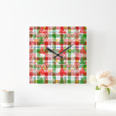 Merry Christmas Decorative Plaid Tartan  Vierkante Klok (Huis)