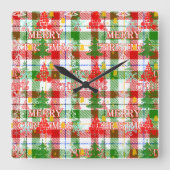 Merry Christmas Decorative Plaid Tartan Vierkante Klok (Voorkant)