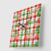 Merry Christmas Decorative Plaid Tartan  Vierkante Klok (Hoek)