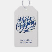 Merry Christmas Deep Blue Brush Script | Grijs Cadeaulabel (Voorkant)