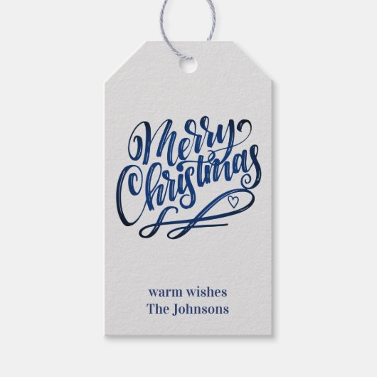 Merry Christmas Deep Blue Brush Script | Grijs Cadeaulabel (Voorkant)