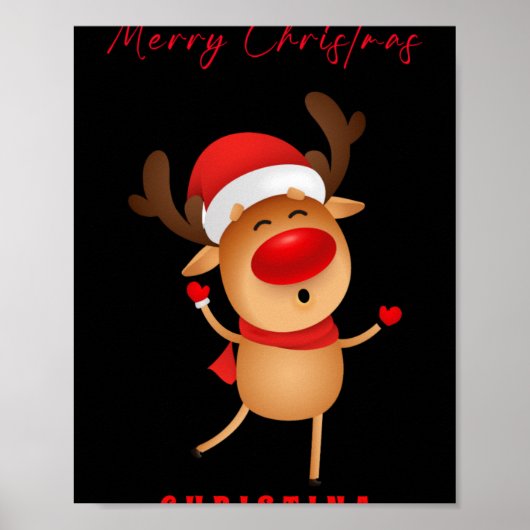 Merry Christmas Deer Cartoon Christmas T Shirt Poster (Voorkant)