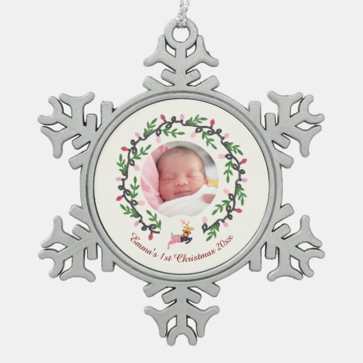 Merry Christmas Deer Cream Customize Tin Sneeuwvlok Ornament (Voorkant)