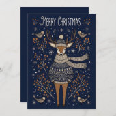 Merry Christmas Deer In Knitted Sweater  Feestdagenkaart (Voorkant / Achterkant)