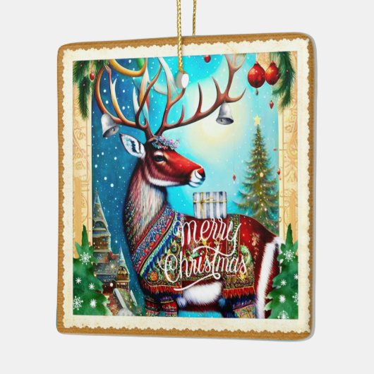 MERRY CHRISTMAS DEER KERAMISCH ORNAMENT (Links)