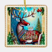 MERRY CHRISTMAS DEER KERAMISCH ORNAMENT (Voorkant)