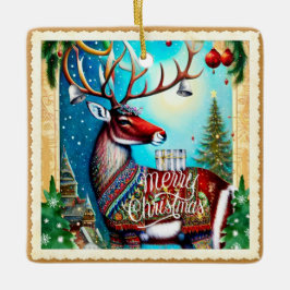 MERRY CHRISTMAS DEER KERAMISCH ORNAMENT