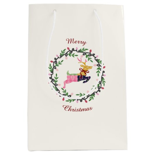 Merry Christmas Deer Medium Gift Bag Medium Cadeauzakje (Voorkant)