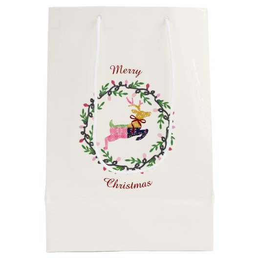 Merry Christmas Deer Medium Gift Bag Medium Cadeauzakje (Achterkant)