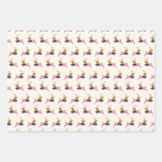 Merry Christmas Deer Multi Wrapping Paper Set of 3 (Voorkant 2)