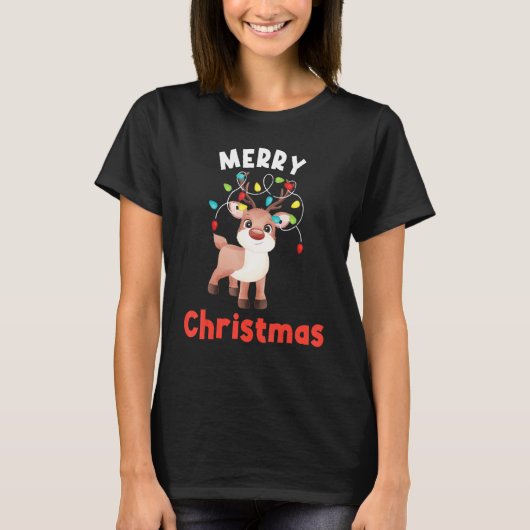 Merry Christmas Deer Reindeer Christmas Outfit T-shirt (Voorkant)