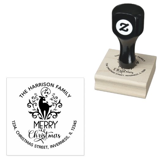 Merry Christmas Deer Retouradres Rubberstempel (Gestempeld)