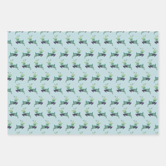 Merry Christmas Deer Teal Wrapping Paper Set of 3 (Voorkant 2)