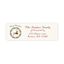 Merry Christmas Deer with Wreath Customize Address Etiket