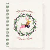 Merry Christmas Deer with Wreath Customize Notitieboek (Voorkant)