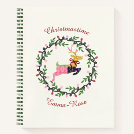 Merry Christmas Deer with Wreath Customize Notitieboek