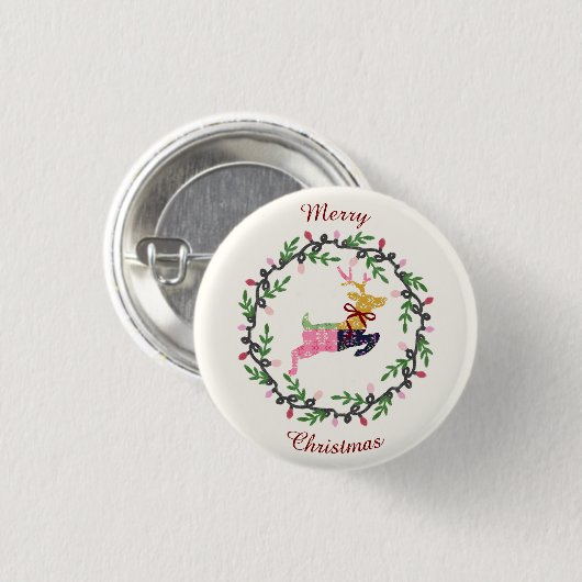 Merry Christmas Deer with Wreath Customize Ronde Button 3,2 Cm (Voorkant /achterkant)