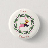 Merry Christmas Deer with Wreath Customize Ronde Button 3,2 Cm (Voorkant)