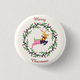Merry Christmas Deer with Wreath Customize Ronde Button 3,2 Cm