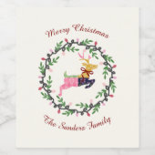 Merry Christmas Deer with Wreath Customize Wijn Etiket (Enkel label)