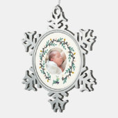 Merry Christmas Deer with Wreath Teal Cream Tin Sneeuwvlok Ornament (Rechts)