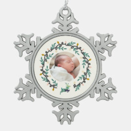 Merry Christmas Deer with Wreath Teal Cream Tin Sneeuwvlok Ornament