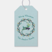 Merry Christmas Deer with Wreath Teal Customize Cadeaulabel (Voorkant)
