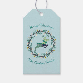 Merry Christmas Deer with Wreath Teal Customize Cadeaulabel