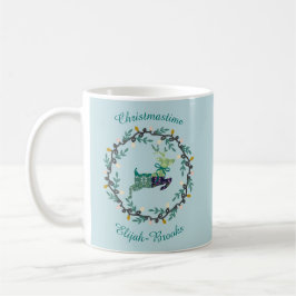 Merry Christmas Deer with Wreath Teal Customize Koffiemok