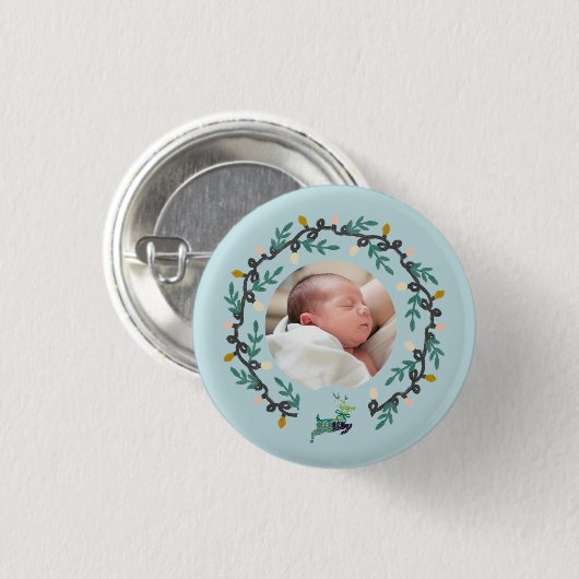Merry Christmas Deer with Wreath Teal Ronde Button 3,2 Cm (Voorkant /achterkant)