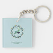 Merry Christmas Deer with Wreath Teal Sleutelhanger (Achterkant)