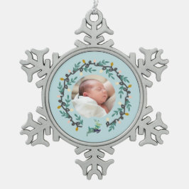 Merry Christmas Deer with Wreath Teal Tin Sneeuwvlok Ornament