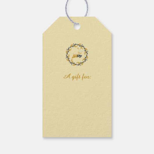 Merry Christmas Deer with Wreath Yellow Customize Cadeaulabel (Achterkant)