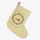 Merry Christmas Deer with Wreath Yellow Customize Grote Kerstsok (Voorkant (Hangend))