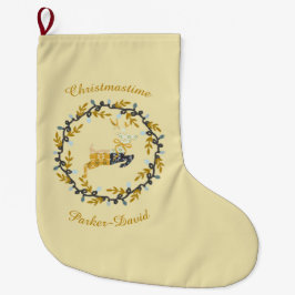 Merry Christmas Deer with Wreath Yellow Customize Grote Kerstsok