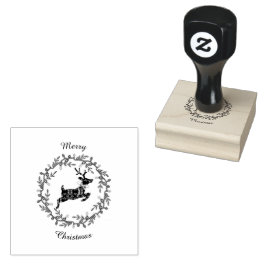 Merry Christmas Deer Wood Art Stamp Rubberstempel