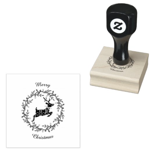 Merry Christmas Deer Wood Art Stamp Rubberstempel (Gestempeld)