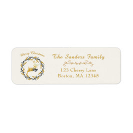 Merry Christmas Deer & Wreath Yellow Cream Address Etiket