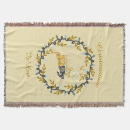 Merry Christmas Deer & Wreath Yellow Deken