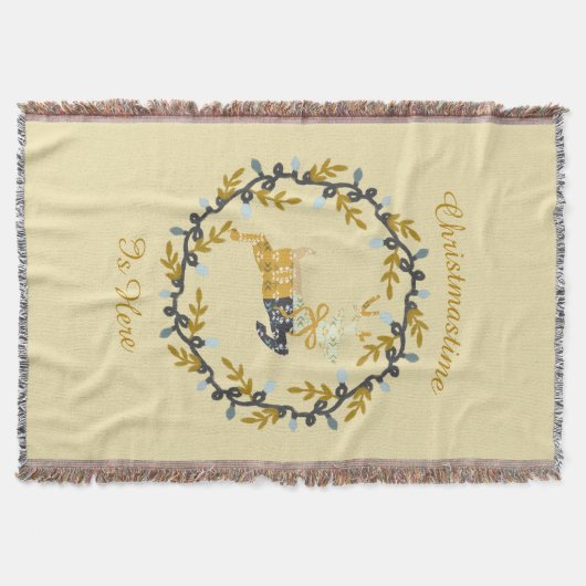 Merry Christmas Deer & Wreath Yellow Deken (Voorkant)