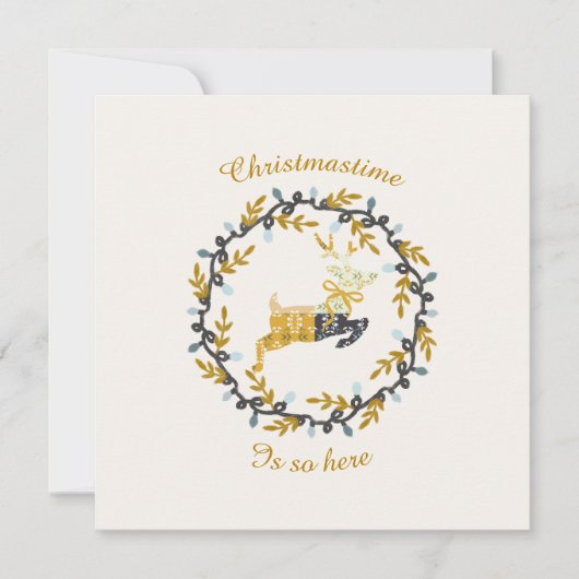 Merry Christmas Deer Yellow Cream Flat Card        (Voorkant)