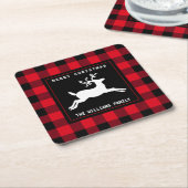 Merry Christmas Deer Zwart Wit Buffalo Check Kartonnen Onderzetters (Schuin)