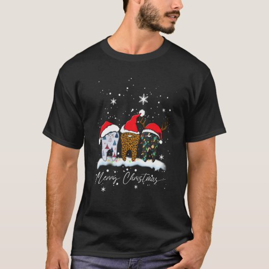 Merry Christmas Dentist Teeth Santa Hat Plaid Dent T-shirt (Voorkant)