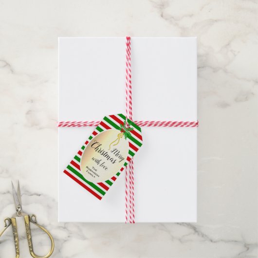 Merry Christmas Design Gold met Mistletoe Cadeaulabel (Met Touw)