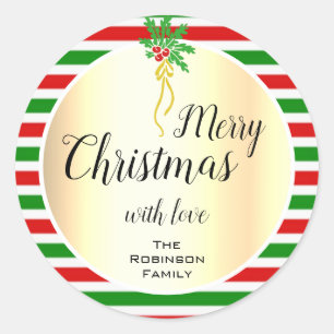 Merry Christmas Design Gold met Mistletoe Ronde Sticker