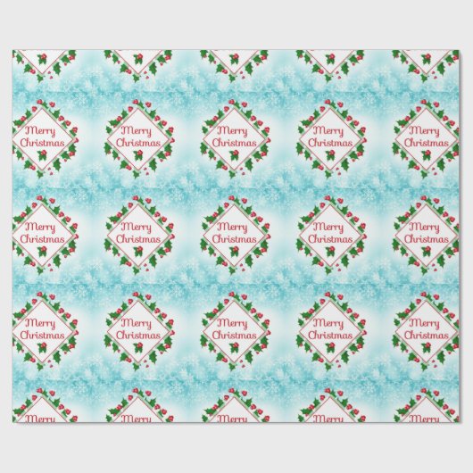 Merry Christmas Diamond en Holly Retro Gift / Craf Cadeaupapier (Vlak)