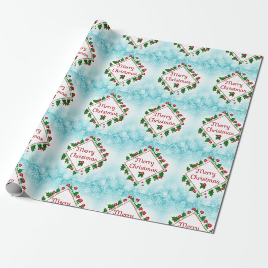 Merry Christmas Diamond en Holly Retro Gift / Craf Cadeaupapier (Uitgerold)
