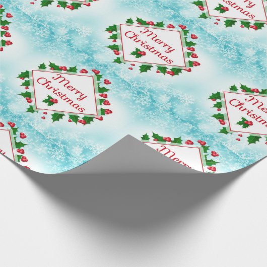 Merry Christmas Diamond en Holly Retro Gift / Craf Cadeaupapier (Hoek)