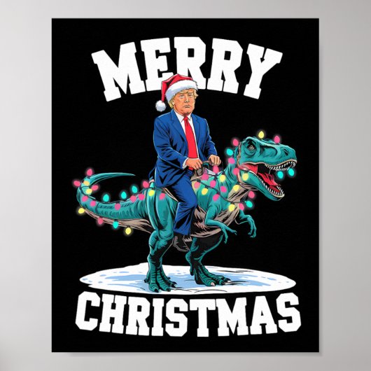 Merry Christmas Dino Donald Trump dinosaurus T-rex Poster (Voorkant)