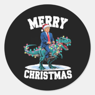 Merry Christmas Dino Donald Trump dinosaurus T-rex Ronde Sticker
